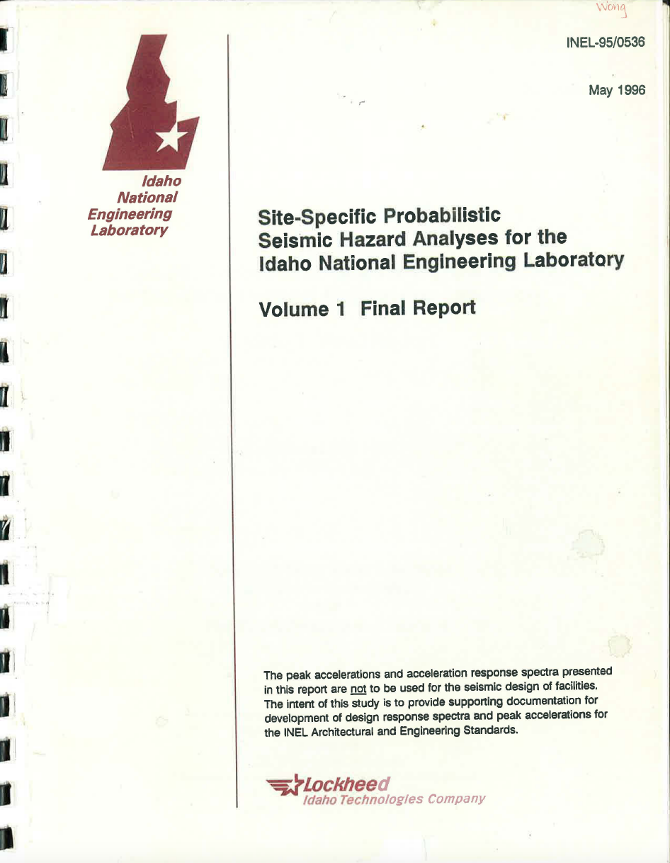 Thumbnail image of document cover: Site-Specific Probabilistic Seismic Hazard Analyses for the Idaho National Engineering Laboratory