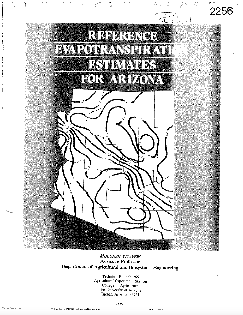 Thumbnail image of document cover: Reference Evapotranspiration Estimates for Arizona