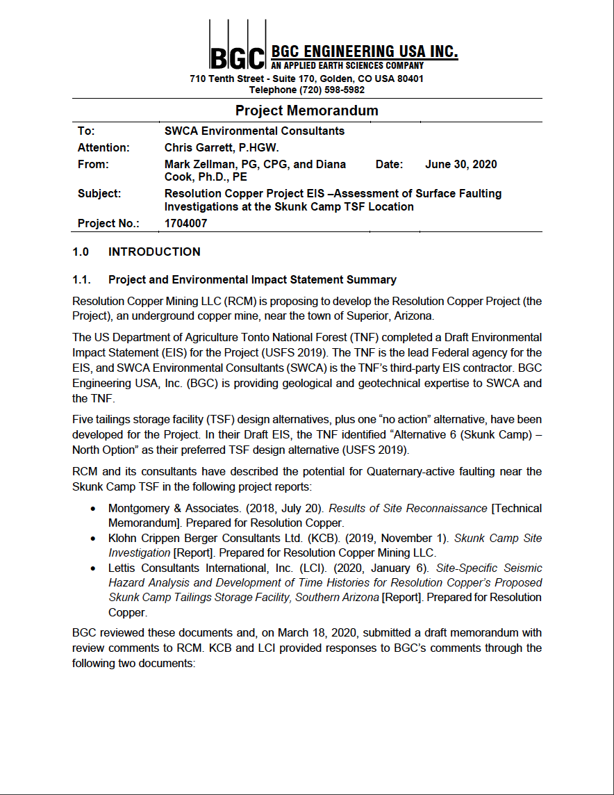 Thumbnail image of document cover: Assessment of Surface Faulting Investigations at the Skunk Camp TSF Location